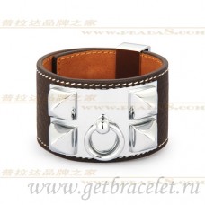 Náramek Hermes Collier de Chien Coffee se zlatem