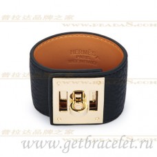 Náramek Hermes Kelly Dog Black se zlatem
