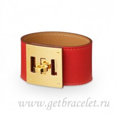 Náramek Hermes Kelly Dog Red se zlatem
