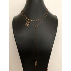 Christian Dior Brass Bee CD Motive Square Pendant Ladies Star Double Link Chain Retiazkový náhrdelník