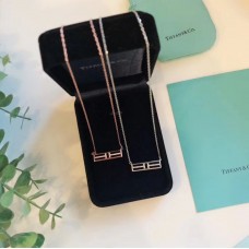 Tiffany T Přívěsek se dvěma otevřenými horizontálními tyčemi, dámský diamantový náhrdelník, růžové zlato/žluté zlato/stříbro