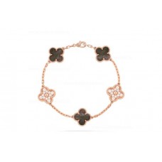 Náramek Van Cleef Arpels Alhambra s 5 motivy, diamanty a šedou perletí