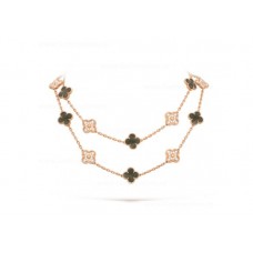 Dlouhý náhrdelník Van Cleef Arpels Alhambra s 20 motivy, šedá perleť s diamanty