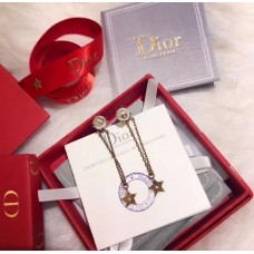 Jarní/podzimní dlouhé visací náušnice Dior s mosaznými hvězdami a CD motivem, bílá perla