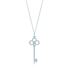 Tiffany Keys Přívěsek s korunkou a klíčem, falešný s diamanty, stříbrný řetízek, náhrdelník, šperky, výprodej ve Velké Británii