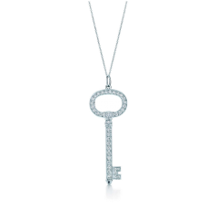 Tiffany Keys Oval Key Pendant Chain Náhrdelník Diamanty Sterling Silver