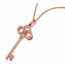Tiffany Keys Mini Crown Key Charm Růžový krystal Rose Gold Diamonds Náhrdelník Stříbro