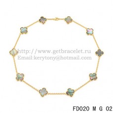 Náhrdelník Van Cleef Arpels Alhambra ze žlutého zlata s 10 motivy, šedá perleť 45 cm