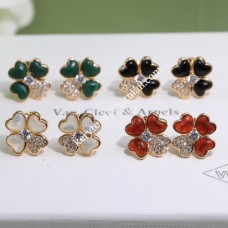 Náušnice Van Cleef Arpels Cosmos z růžového zlata s diamanty, bílá/červená/černá/zelená