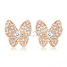 Zlaté náušnice Van Cleef Arpels Flying Two Butterflies s diamantem Pave