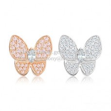 Zlaté náušnice Van Cleef Arpels Flying Two Butterflies s diamantem z růžového a bílého zlata.