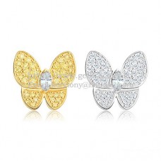 Zlaté náušnice Van Cleef Arpels Flying Two Butterflies ze žlutého a bílého zlata s diamantem Pave.