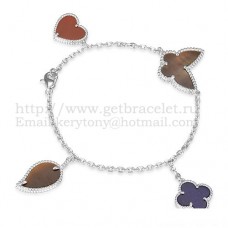 Náramek Van Cleef Arpels Lucky Alhambra se 4 motivy z bílého zlata s kombinací kamenů 002