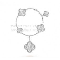 Náramek Van Cleef Arpels Magic Alhambra s 5 motivy z bílého zlata s diamanty