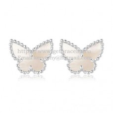 Zlaté náušnice Van Cleef Arpels Sweet Alhambra Butterfly s bílou perletí