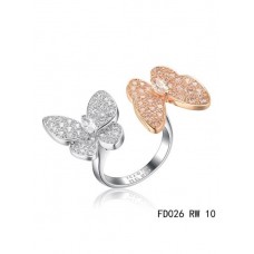 Prsten Van Cleef Arpels Two Butterfly Between The Finger z růžového zlata, kulatý, růžový safír.