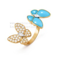 Zlatý prsten Van Cleef Arpels Two Butterfly Between the Finger s diamanty a tyrkysovou...