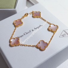 Náramek Van Cleef Arpels Alhambra s 5 motivy, růžové zlato s růžovou perleťovou pružinou