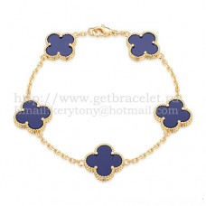 Náramek Van Cleef Arpels Alhambra s 5 motivy ze žlutého zlata s perletí lapis