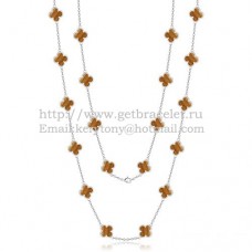 Náhrdelník Van Cleef Arpels Alhambra z bílého zlata s 20 motivy a perletí s tygřím okem